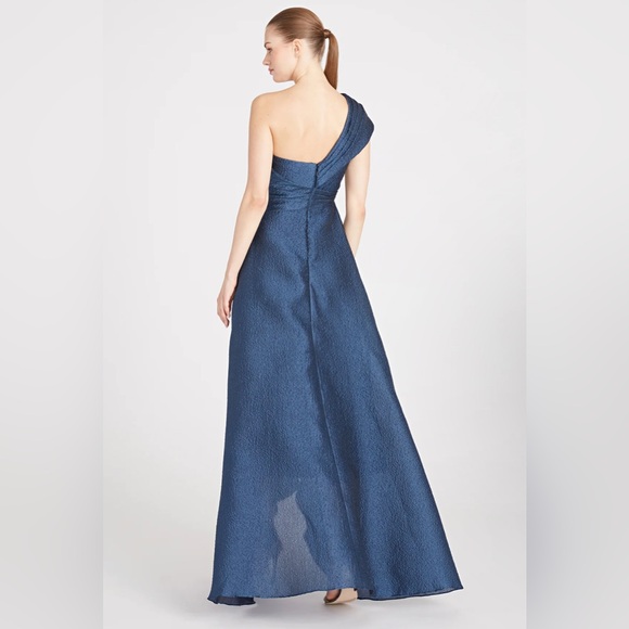 Theia Edith One-Shoulder High-Low Jacquard Gown - Picture 6 of 17